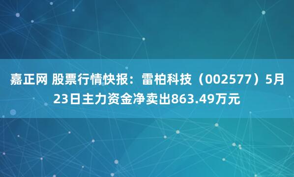 嘉正网 股票行情快报：雷柏科技（002577）5月23日主力资金净卖出863.49万元