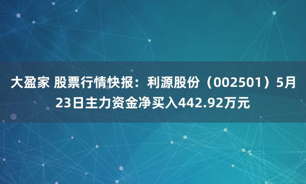 大盈家 股票行情快报：利源股份（002501）5月23日主力资金净买入442.92万元