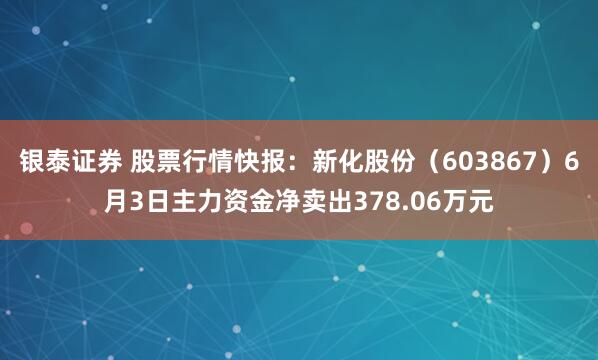 银泰证券 股票行情快报：新化股份（603867）6月3日主力资金净卖出378.06万元